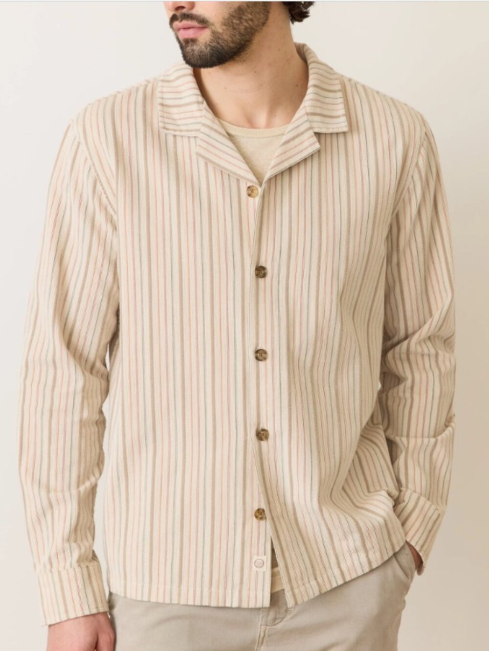 NWT Men's Marine Layer Neutral Multi Stripe Corduroy Camp Button Shirt Large